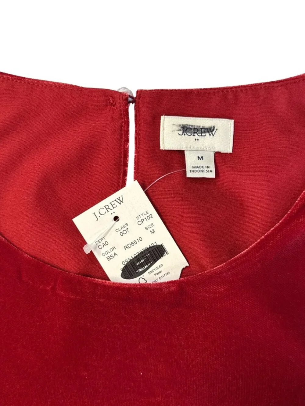 J Crew Puff Sleeve Velvet Top~Size Med~Red Sheer Long Sleeve Blouse NWT L6 33